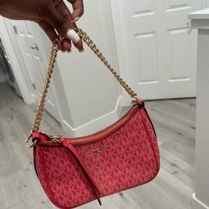 Michael Kors Coral Pink Signature Gold-Chain Shoulder Bag